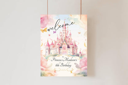 Princess Birthday Welcome Sign, Girls Princess Birthday Party Foam Welcome Sign, Printed Foam Board Welcome Sign