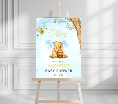 Printed Winnie The Pooh Baby Shower Welcome Sign, Pooh Baby Shower Welcome, Custom Printed Baby Boy Winnie The Pooh Foam Board Welcome Sign