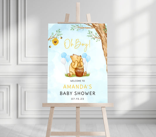Printed Winnie The Pooh Baby Shower Welcome Sign, Pooh Baby Shower Welcome, Custom Printed Baby Boy Winnie The Pooh Foam Board Welcome Sign