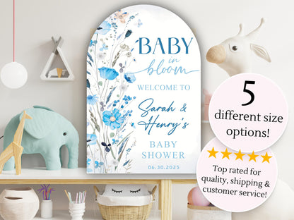 Printed Arch Baby in Bloom Baby Shower Boy Welcome Sign, Floral Shower Welcome, Custom Printed Baby Boy Blue Custom Foam Board Party Welcome