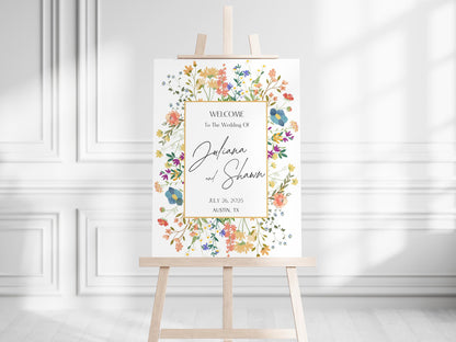 Floral Wedding Welcome Sign – Custom Acrylic or Foam Board Sign, Personalized Elegant Wedding Decor, Modern Ceremony Sign, Name & Date