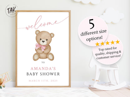 Baby Shower We Can Bearly Wait Baby Girl Custom Foam Welcome Sign, Baby Hot Air Balloon Bear