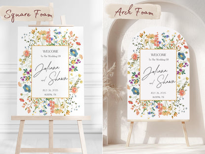 Floral Wedding Welcome Sign – Custom Acrylic or Foam Board Sign, Personalized Elegant Wedding Decor, Modern Ceremony Sign, Name & Date