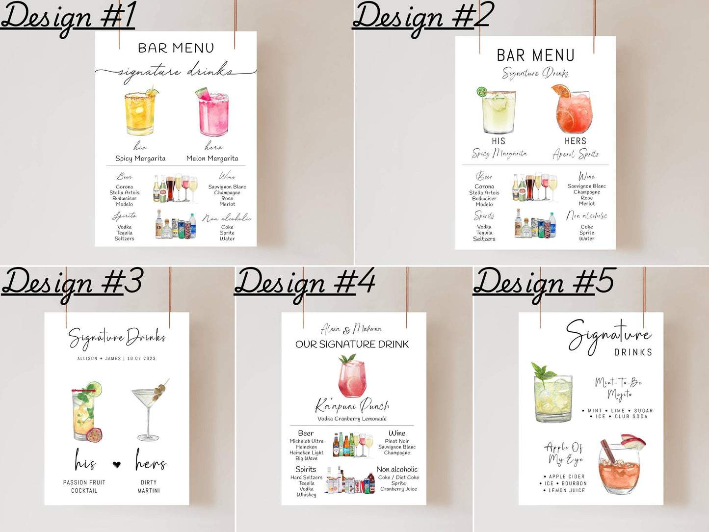 Bar Menu Minimalist Foam Board, Printed Bar Menu, Modern Drink Menu