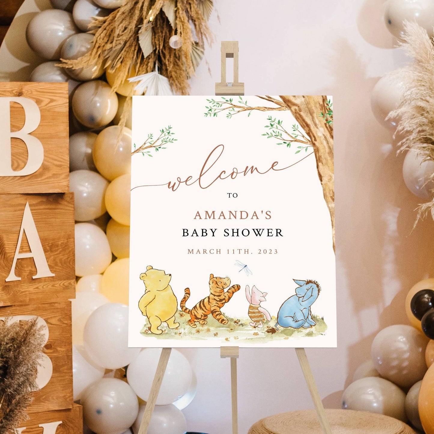 Printed Winnie The Pooh Baby Shower Welcome Sign, Pooh Baby Shower Welcome, Printed Gender Neutral Winnie The Pooh Foam Board Welcome Sign