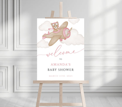 Baby Shower We Can Bearly Wait Baby Girl Foam Welcome Sign, Baby Flying Bear