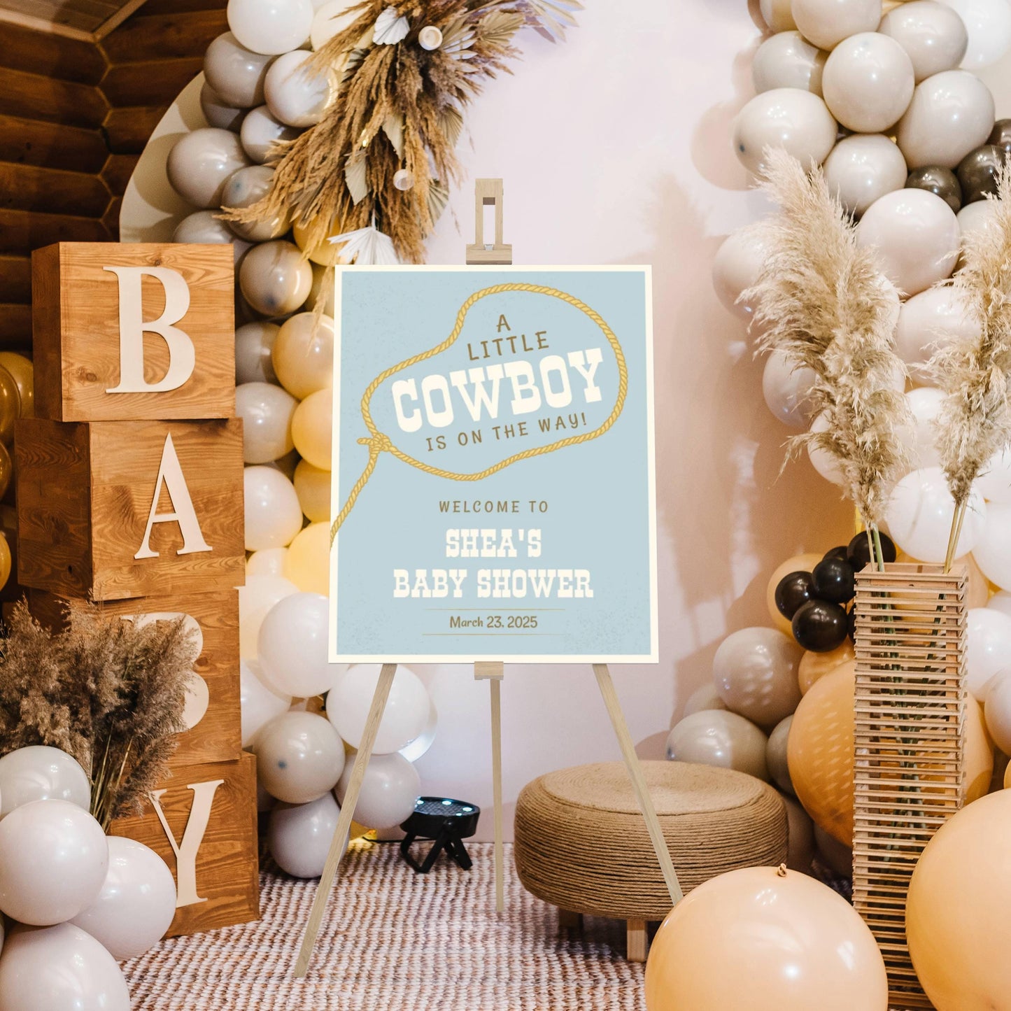Printed Cowboy Baby Shower Welcome Sign, Western Baby Shower Welcome, Printed Baby Boy Western Cowboy Foam Board Welcome Sign, Baby Shower