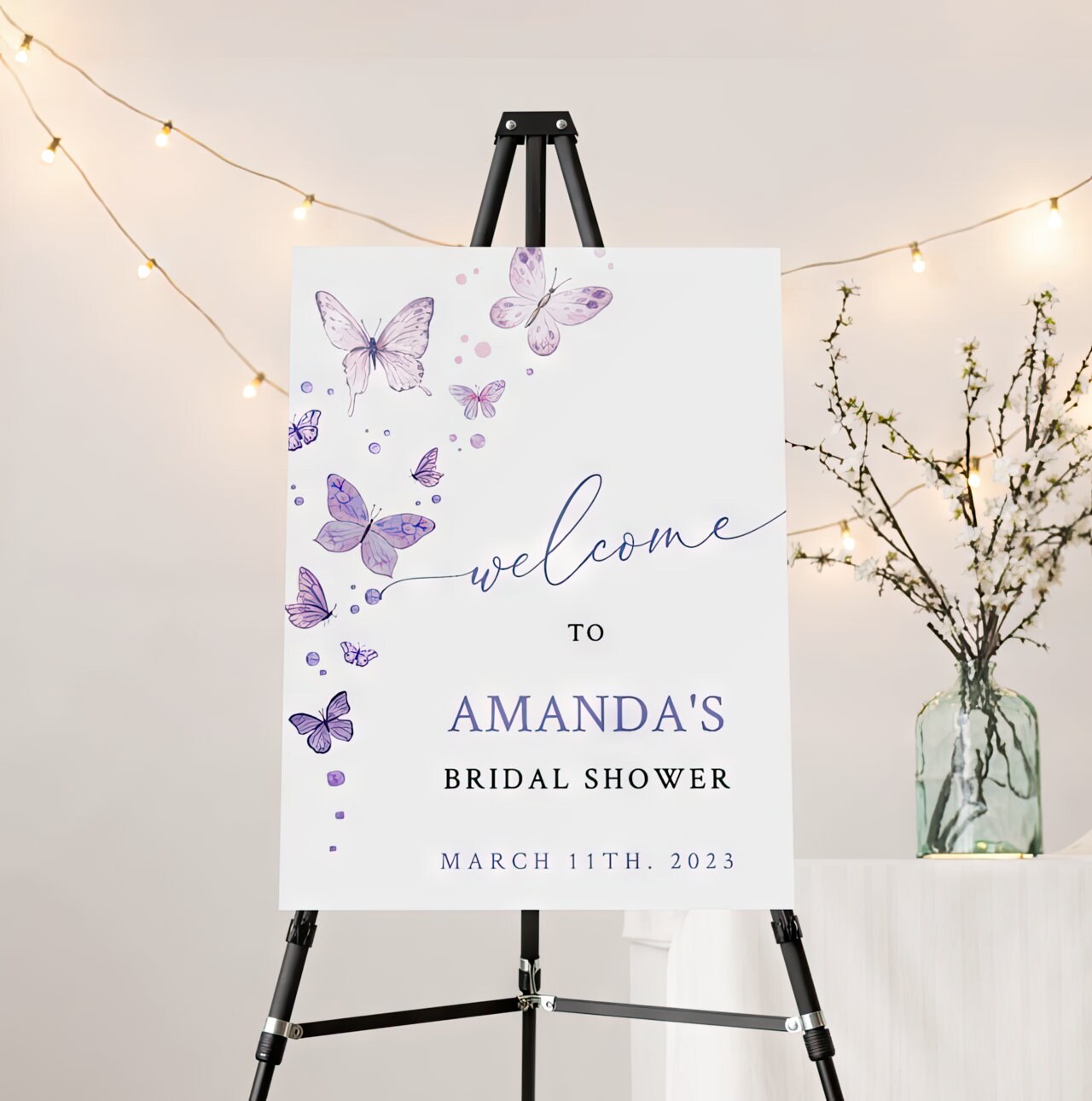Printed Bridal Shower Butterfly Welcome Sign, Custom Bridal Shower Or Bridal Brunch Foam Welcome Sign, Printed Foam Board Party Welcome Sign