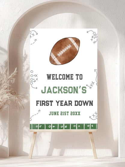 Printed Football First Birthday Welcome Sign, Custom Name Kids Birthday Party Board, Sports Theme Party Foam Board, Boy Party Birthday Decor