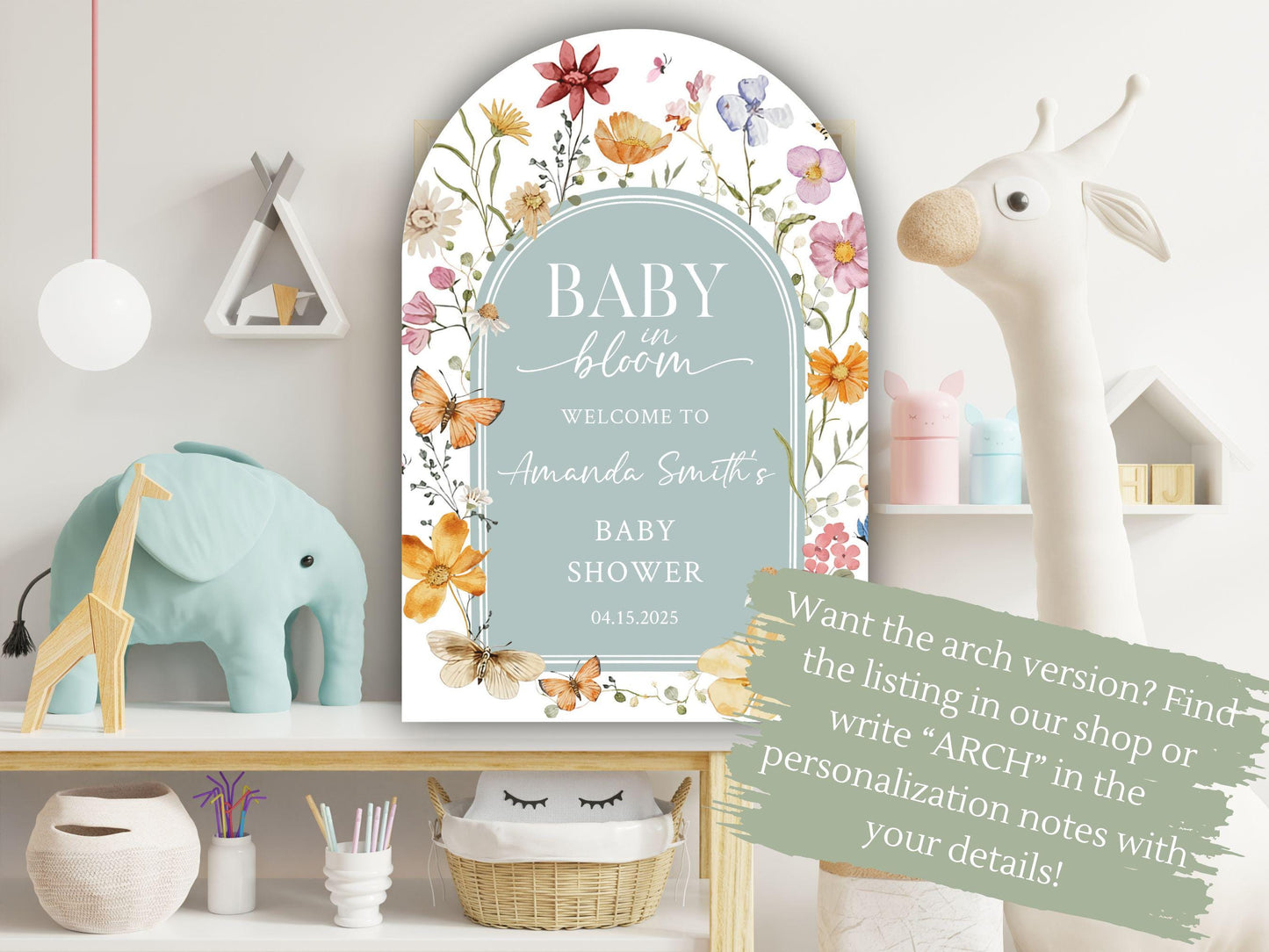Baby in Bloom Baby Shower Welcome Sign, Baby Floral Shower Welcome, Custom Printed Gender Neutral Foam Board