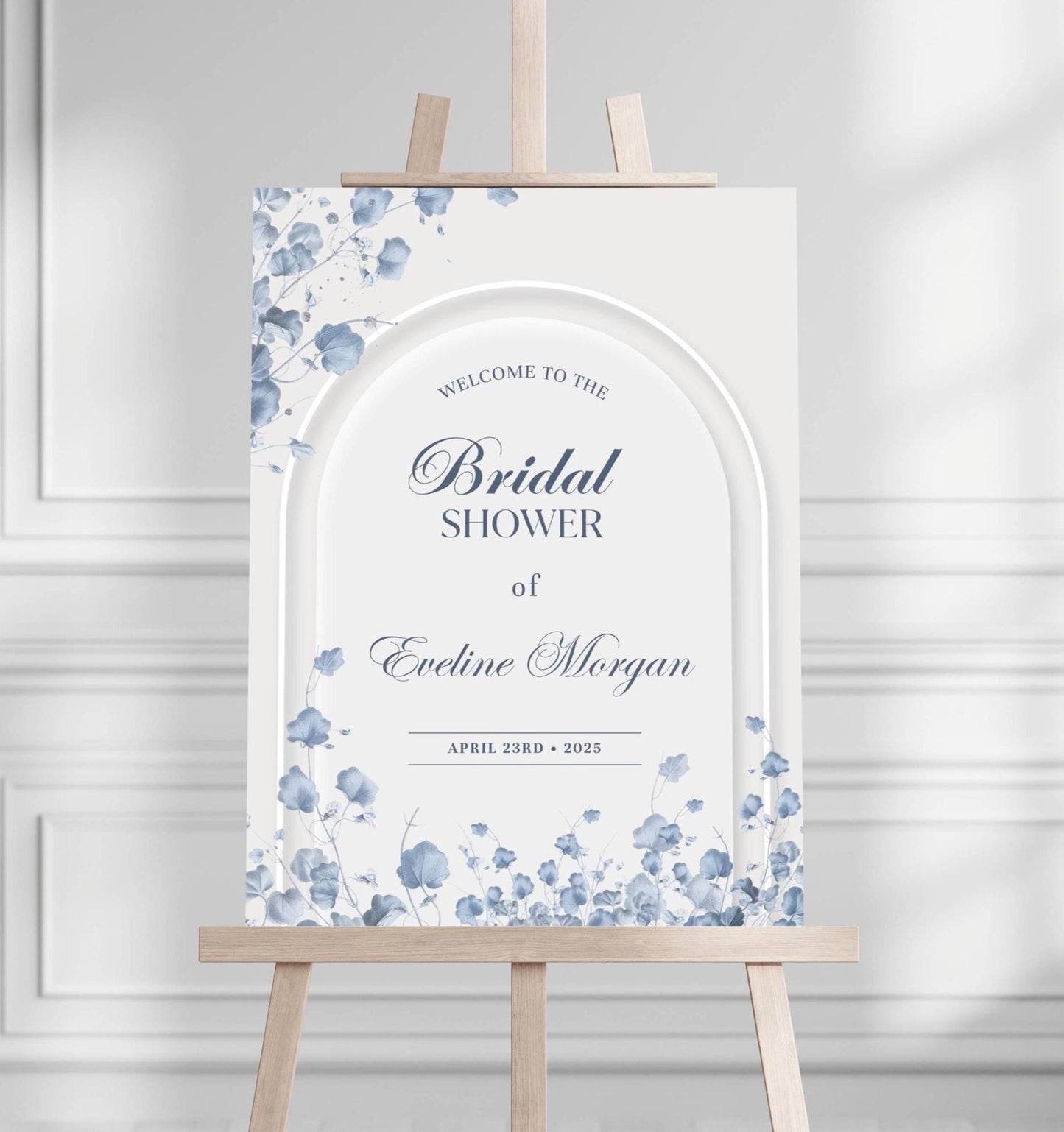 Printed Elegant Blue Floral Bridal Shower Sign, Custom Foam Board Welcome Poster, Personalized Bridal Decor, Foam Board Wedding Shower Sign