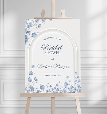 Printed Elegant Blue Floral Bridal Shower Sign, Custom Foam Board Welcome Poster, Personalized Bridal Decor, Foam Board Wedding Shower Sign