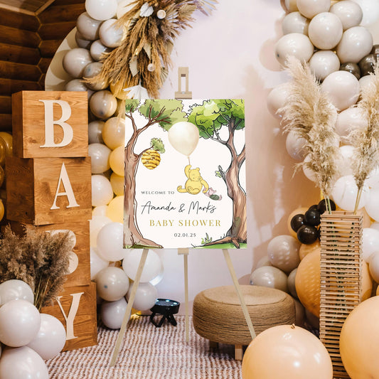 Printed Winnie The Pooh Baby Shower Welcome Sign, Pooh Baby Shower Welcome, Printed Gender Neutral Winnie The Pooh Foam Board Welcome Sign