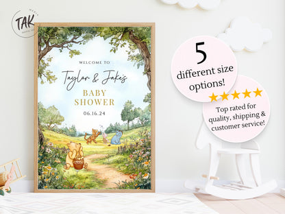 Printed Winnie The Pooh Baby Shower Welcome Sign, Pooh Baby Shower Welcome, Printed Gender Neutral Winnie The Pooh Foam Board Welcome Sign