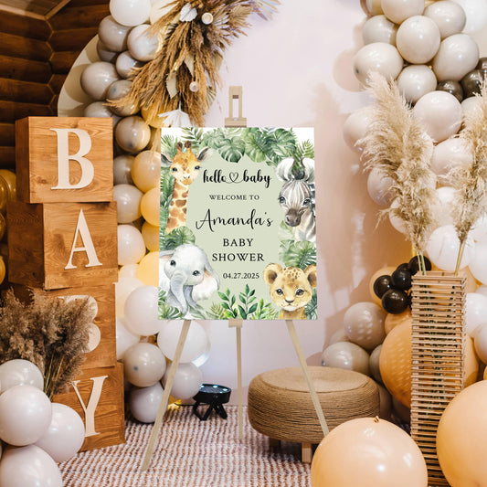 Printed Jungle Theme Baby Shower Welcome Sign, Wildlife Baby Shower Welcome, Printed Gender Neutral Jungle Theme Foam Board Welcome