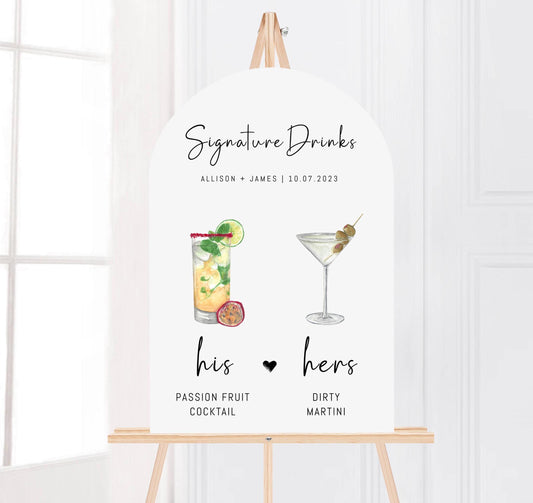 Printed Bar Menu Minimalist Foam Board, Printed Bar Menu, Modern Drink Menu, Custom Bar Sign, Signature Drinks Party Sign, Wedding Bar