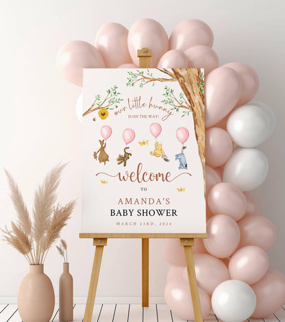 Printed Winnie The Pooh Baby Shower Welcome Sign, Pooh Baby Shower Welcome, Custom Printed Baby Girl Winnie The Pooh Foam Board Welcome Sign