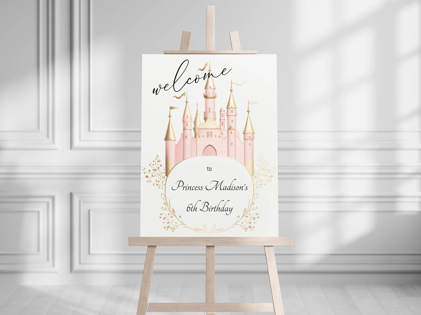 Printed Princess Birthday Welcome Sign, Girls Princess Birthday Party Foam Welcome Sign, Printed Foam Board Welcome Sign, Princess Party