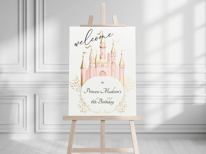 Printed Princess Birthday Welcome Sign, Girls Princess Birthday Party Foam Welcome Sign, Printed Foam Board Welcome Sign, Princess Party