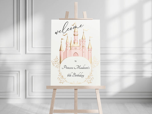 Printed Princess Birthday Welcome Sign, Girls Princess Birthday Party Foam Welcome Sign, Printed Foam Board Welcome Sign, Princess Party
