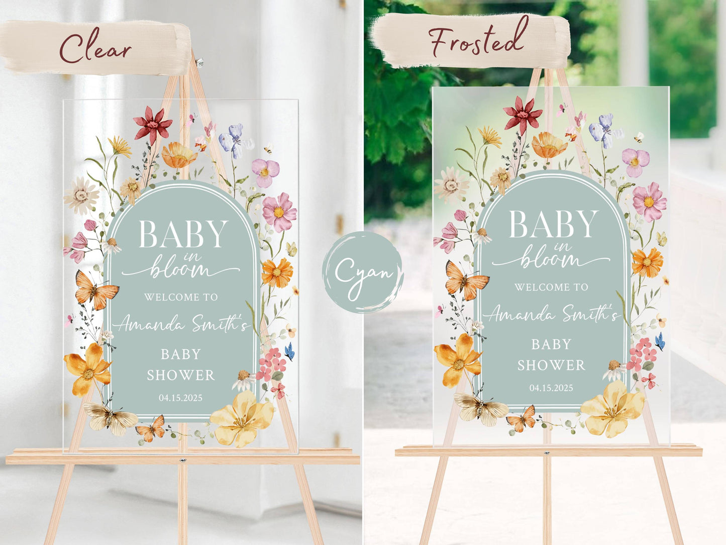 Baby in Bloom Acrylic Baby Shower Sign – Personalized Floral Welcome Sign for Spring Baby Shower, Custom Event DecorS