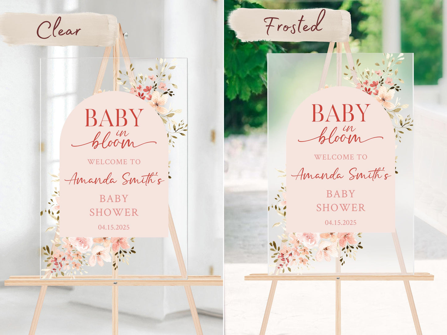 Baby in Bloom Baby Shower Sign – Custom Acrylic or Foam Board Sign, Floral Theme Welcome Sign, Personalized Baby Shower Decor, Custom Decor