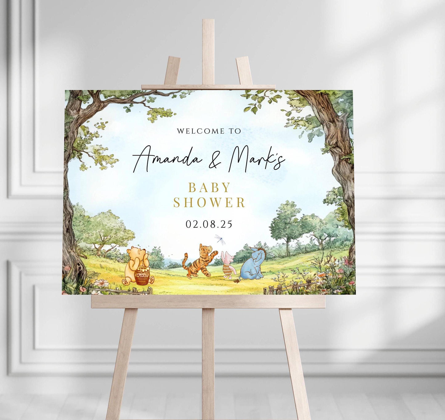 Printed Winnie The Pooh Baby Shower Welcome Sign, Pooh Baby Shower Welcome, Printed Gender Neutral Winnie The Pooh Foam Board Welcome Sign