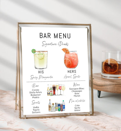 Bar Menu Minimalist Foam Board, Printed Bar Menu, Modern Drink Menu
