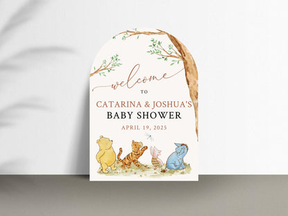 Printed Arch Winnie The Pooh Baby Shower Welcome Sign, Pooh Baby Shower Welcome, Printed Gender Neutral Winnie The Pooh Foam Board Welcome