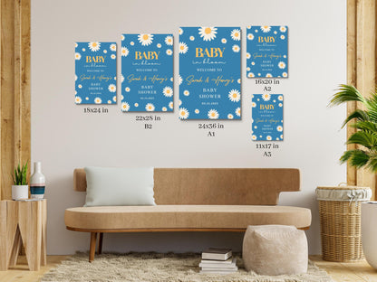 Printed Baby in Bloom Baby Shower Welcome Sign, Blue Floral Shower Welcome, Custom Printed Boy Custom Daisy Foam Board Party Welcome