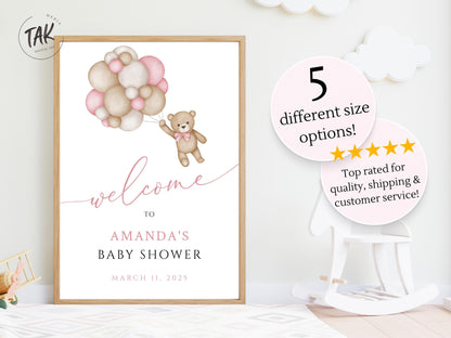 Baby Shower We Can Bearly Wait Baby Girl Foam Welcome Sign, Baby Balloon Bear