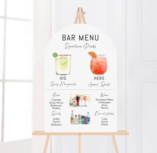 Printed Bar Menu Minimalist Foam Board, Printed Bar Menu, Modern Drink Menu, Custom Bar Sign, Signature Drinks Party Sign, Wedding Bar