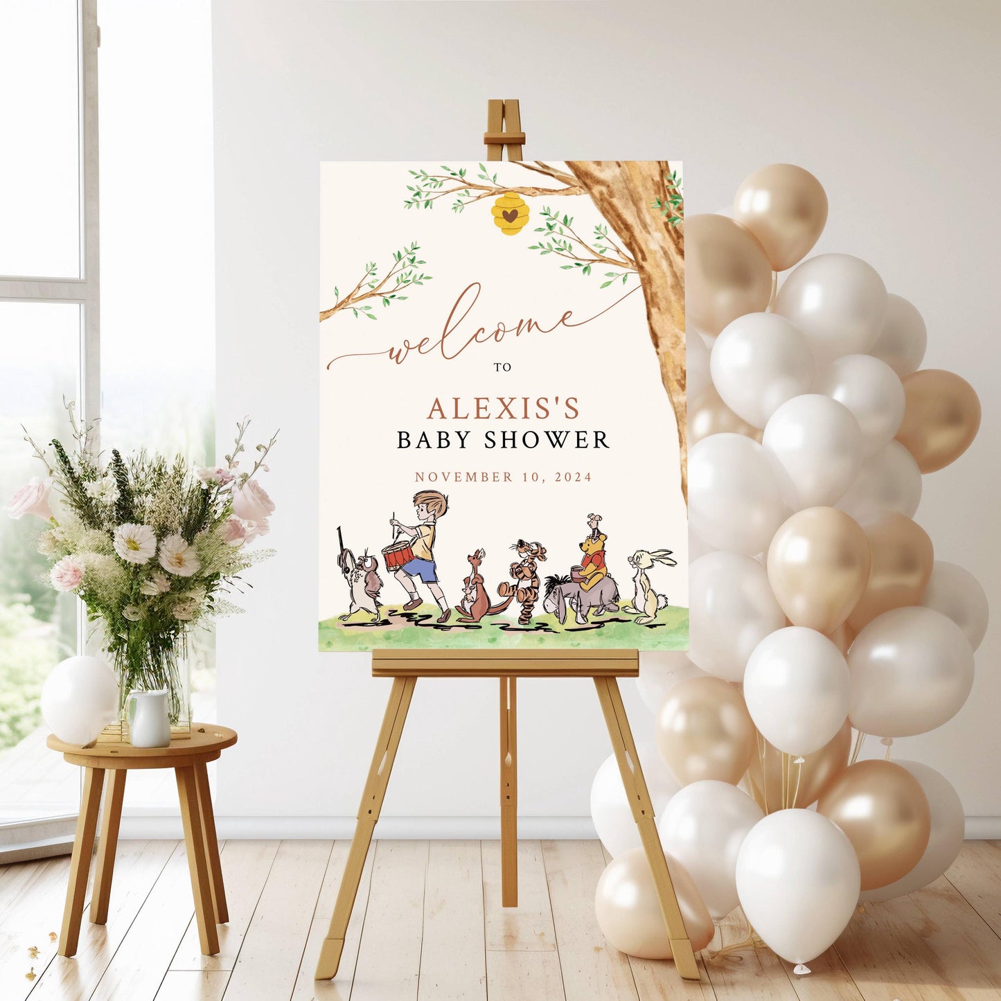 Printed Winnie The Pooh Baby Shower Welcome Sign, Pooh Baby Shower Welcome, Printed Gender Neutral Winnie The Pooh Foam Board Welcome Sign