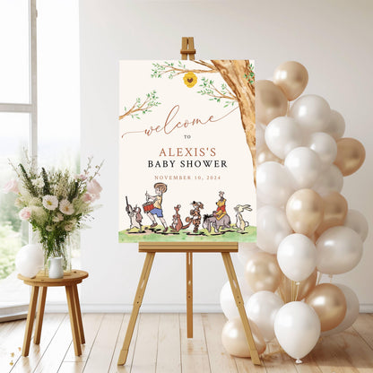 Printed Winnie The Pooh Baby Shower Welcome Sign, Pooh Baby Shower Welcome, Printed Gender Neutral Winnie The Pooh Foam Board Welcome Sign