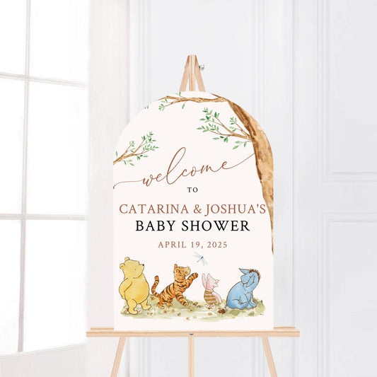 Printed Arch Winnie The Pooh Baby Shower Welcome Sign, Pooh Baby Shower Welcome, Printed Gender Neutral Winnie The Pooh Foam Board Welcome