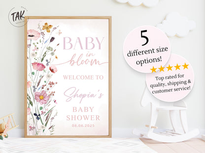 Printed Baby in Bloom Baby Shower Welcome Sign, Baby Floral Shower Welcome, Custom Printed Gender Neutral Custom Foam Board Party Welcome