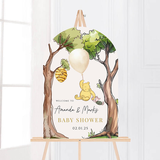 Printed Arch Winnie The Pooh Baby Shower Welcome Sign, Pooh Baby Shower Welcome, Printed Gender Neutral Winnie The Pooh Foam Board Welcome