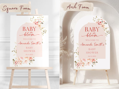 Baby in Bloom Baby Shower Sign – Custom Acrylic or Foam Board Sign, Floral Theme Welcome Sign, Personalized Baby Shower Decor, Custom Decor