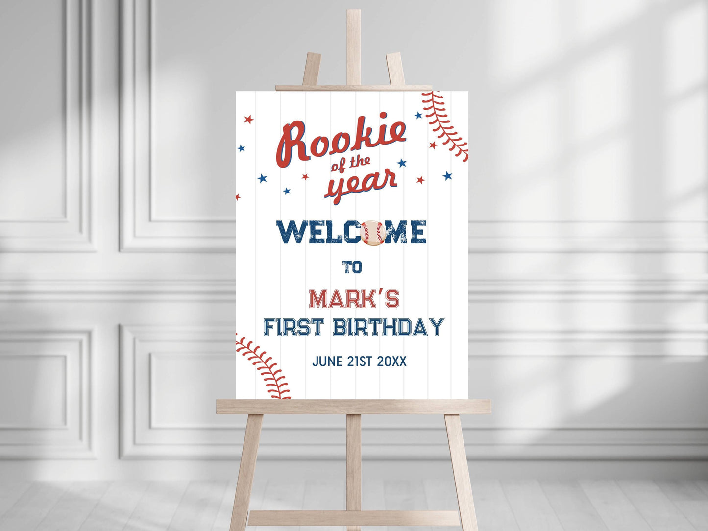 Printed Baseball Rookie of the Year 1st Birthday Welcome Sign, Custom Foam Board Birthday Decor, Boy First Birthday Sports Theme Custom Sign