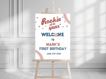 Printed Baseball Rookie of the Year 1st Birthday Welcome Sign, Custom Foam Board Birthday Decor, Boy First Birthday Sports Theme Custom Sign