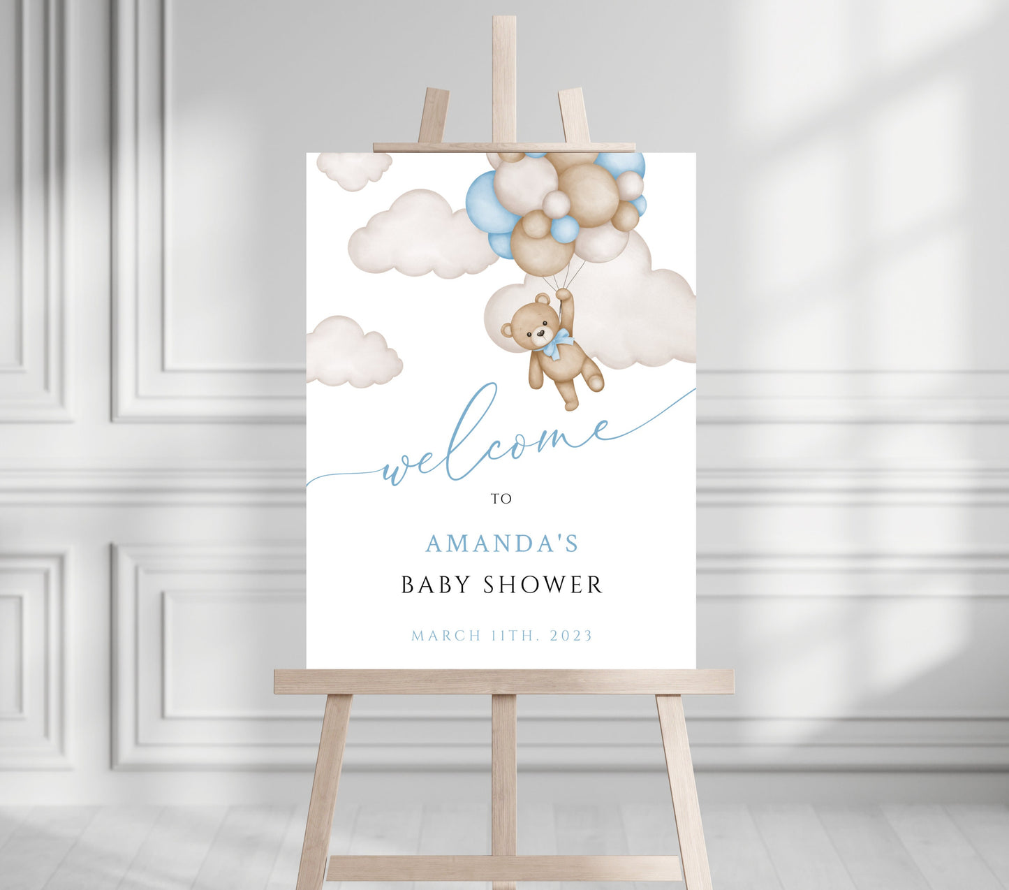 Printed We Can Bearly Wait Baby Boy Foam Welcome Sign, Baby Hot Air Balloon Bear, Printed Foam Board, Printable Giant Bear Welcome Sign, Boy