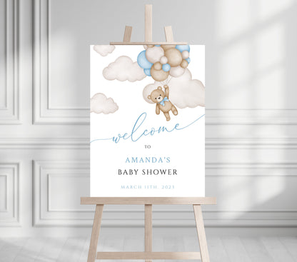 Printed We Can Bearly Wait Baby Boy Foam Welcome Sign, Baby Hot Air Balloon Bear, Printed Foam Board, Printable Giant Bear Welcome Sign, Boy