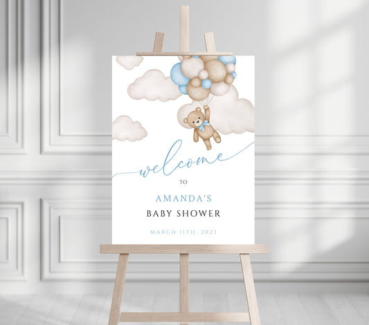Printed We Can Bearly Wait Baby Boy Foam Welcome Sign, Baby Hot Air Balloon Bear, Printed Foam Board, Printable Giant Bear Welcome Sign, Boy
