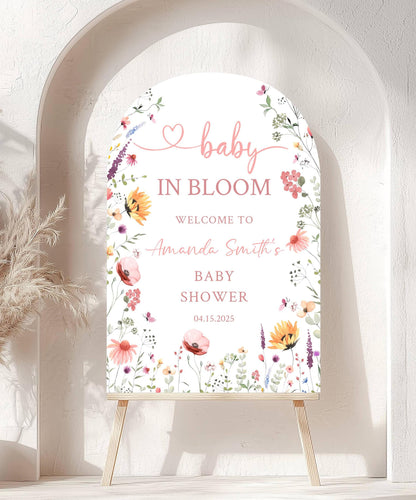 Printed Arch Baby in Bloom Baby Shower Welcome Sign, Floral Shower Welcome, Custom Printed Gender Neutral Custom Foam Board Party Welcome
