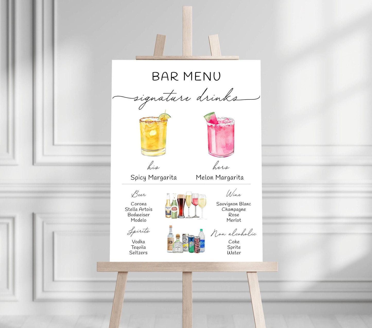 Bar Menu Minimalist Foam Board, Printed Bar Menu, Modern Drink Menu, Custom Bar Sign, Signature Drinks Party Sign