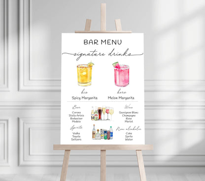 Bar Menu Minimalist Foam Board, Printed Bar Menu, Modern Drink Menu, Custom Bar Sign, Signature Drinks Party Sign