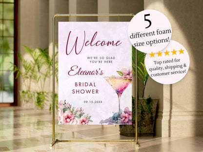 Printed Bridal Shower Welcome Sign Cocktail and Florals, Custom Bridal Foam Board, Blush Pink Brunch Party Decor Poster, Bridal Brunch Sign