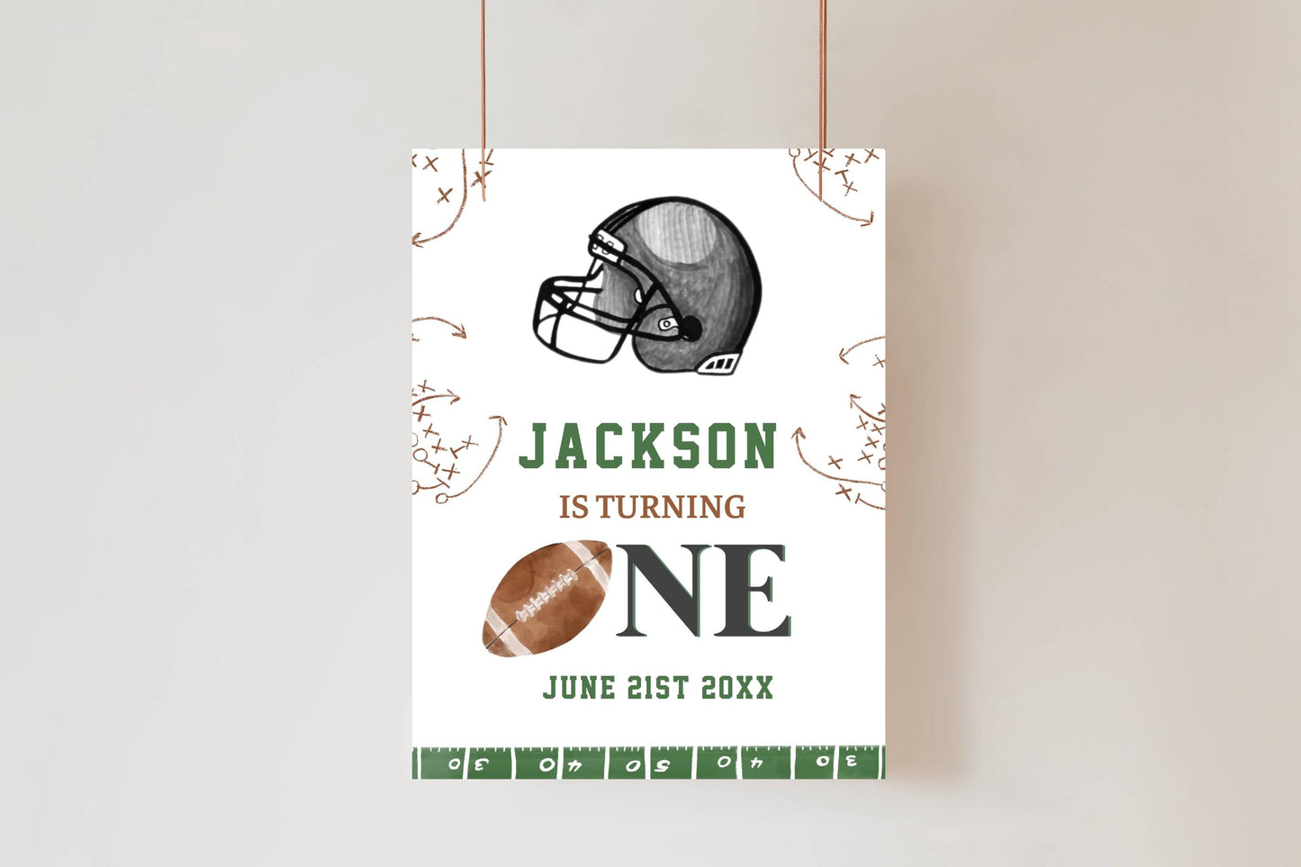 Printed Football First Birthday Welcome Sign, Custom Name Kids Birthday Party Board, Sports Theme Party Foam Board, Boy Party Birthday Decor