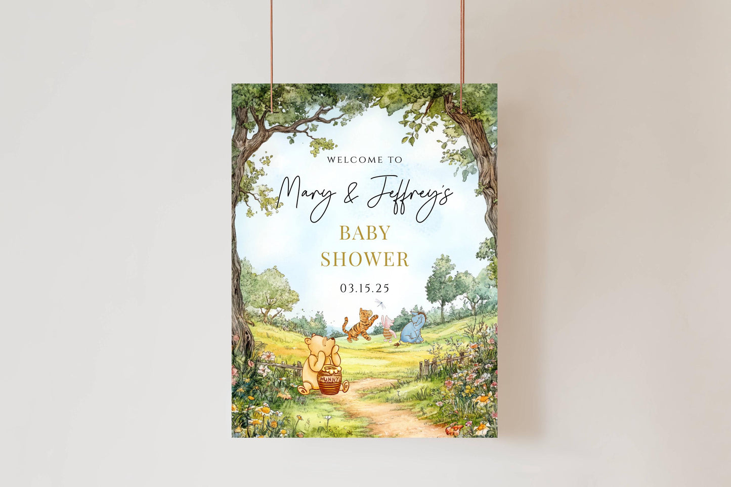 Printed Winnie The Pooh Baby Shower Welcome Sign, Pooh Baby Shower Welcome, Printed Gender Neutral Winnie The Pooh Foam Board Welcome Sign