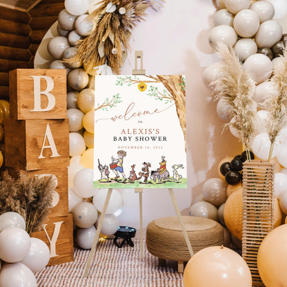 Printed Winnie The Pooh Baby Shower Welcome Sign, Pooh Baby Shower Welcome, Printed Gender Neutral Winnie The Pooh Foam Board Welcome Sign
